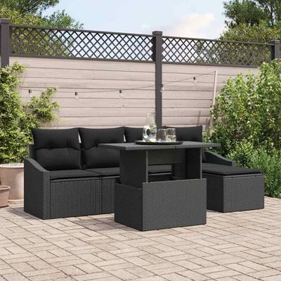 Set Divano da Giardino con cuscino 6 pcs Nero polyrattan vidaXL