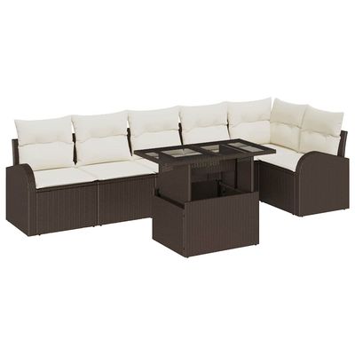 Set Divano da Giardino con cuscino 7 pcs Marrone Poly Rattan vidaXL