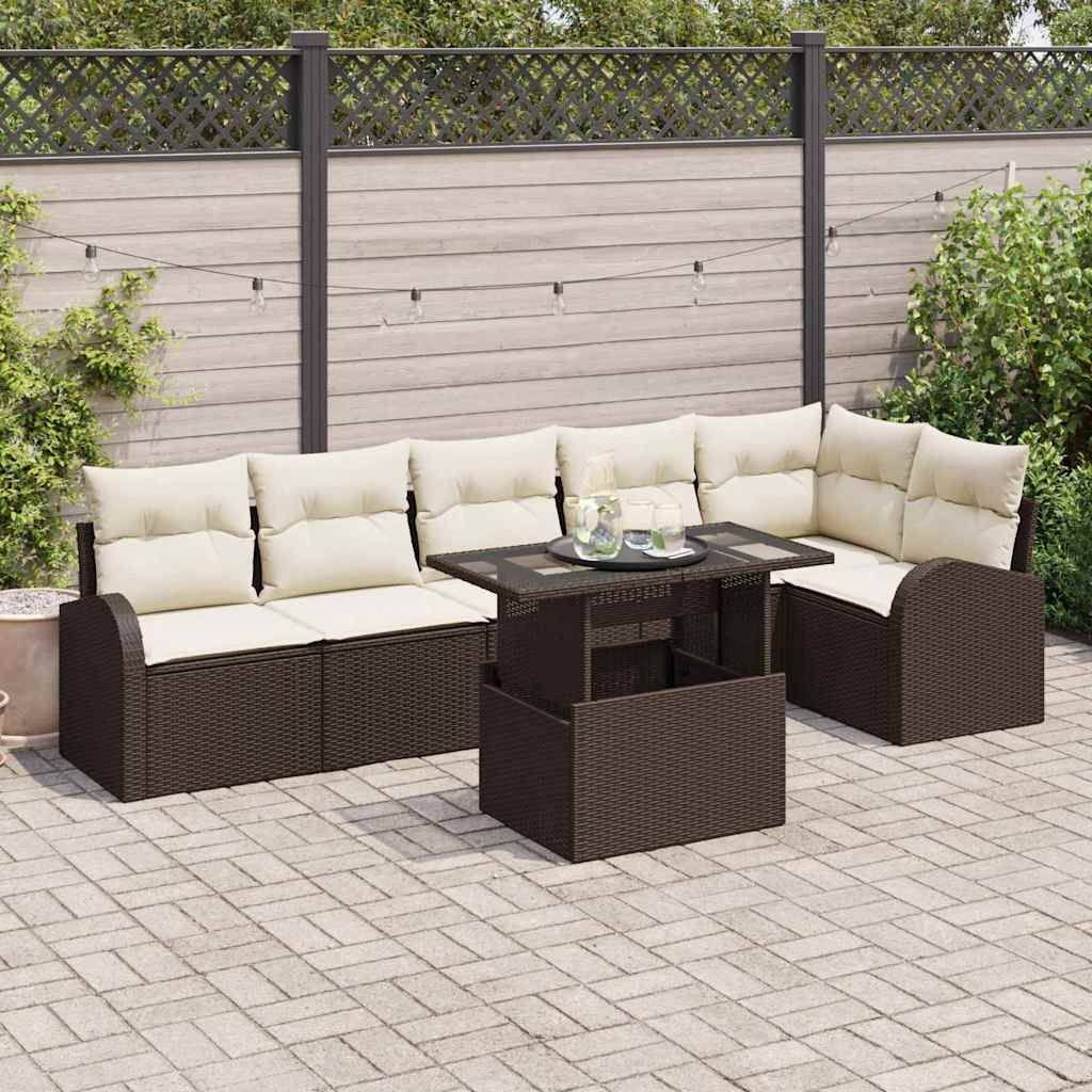Set Divano da Giardino con cuscino 7 pcs Marrone Poly Rattan vidaXL
