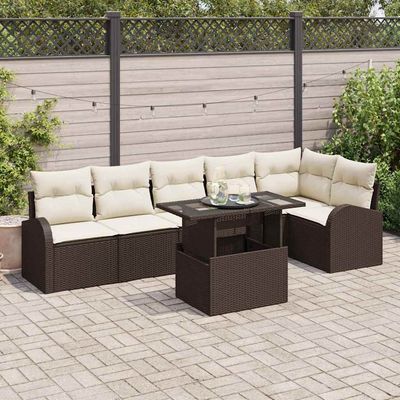 Set Divano da Giardino con cuscino 7 pcs Marrone Poly Rattan vidaXL