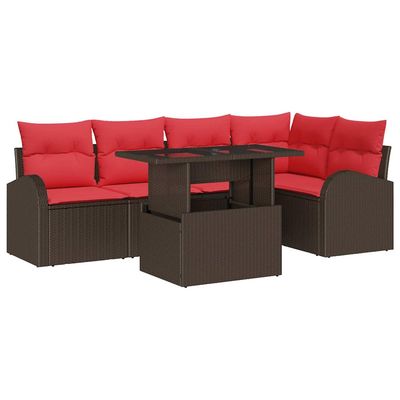 Set Divano da Giardino con cuscino 6 pcs Marrone Poly Rattan vidaXL