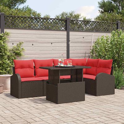 Set Divano da Giardino con cuscino 6 pcs Marrone Poly Rattan vidaXL