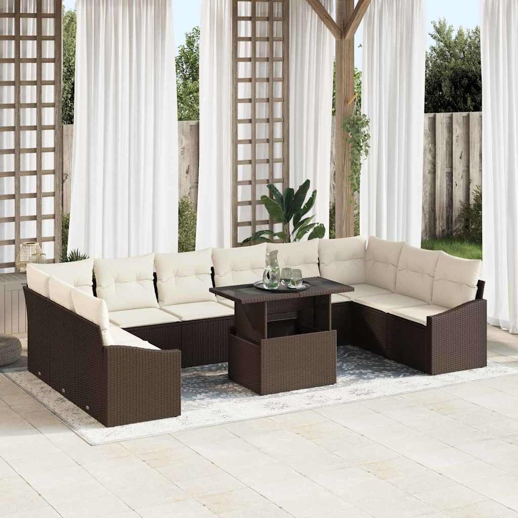 Set Divano da Giardino con cuscino 11 pcs Marrone e Crema vidaXL