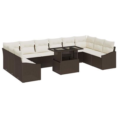 Set Divano da Giardino con cuscino 11 pcs Marrone e Crema vidaXL