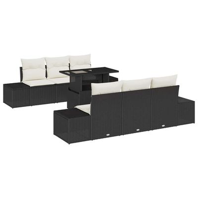 Set Divano da Giardino con cuscino 7 pcs Nero e Crema vidaXL