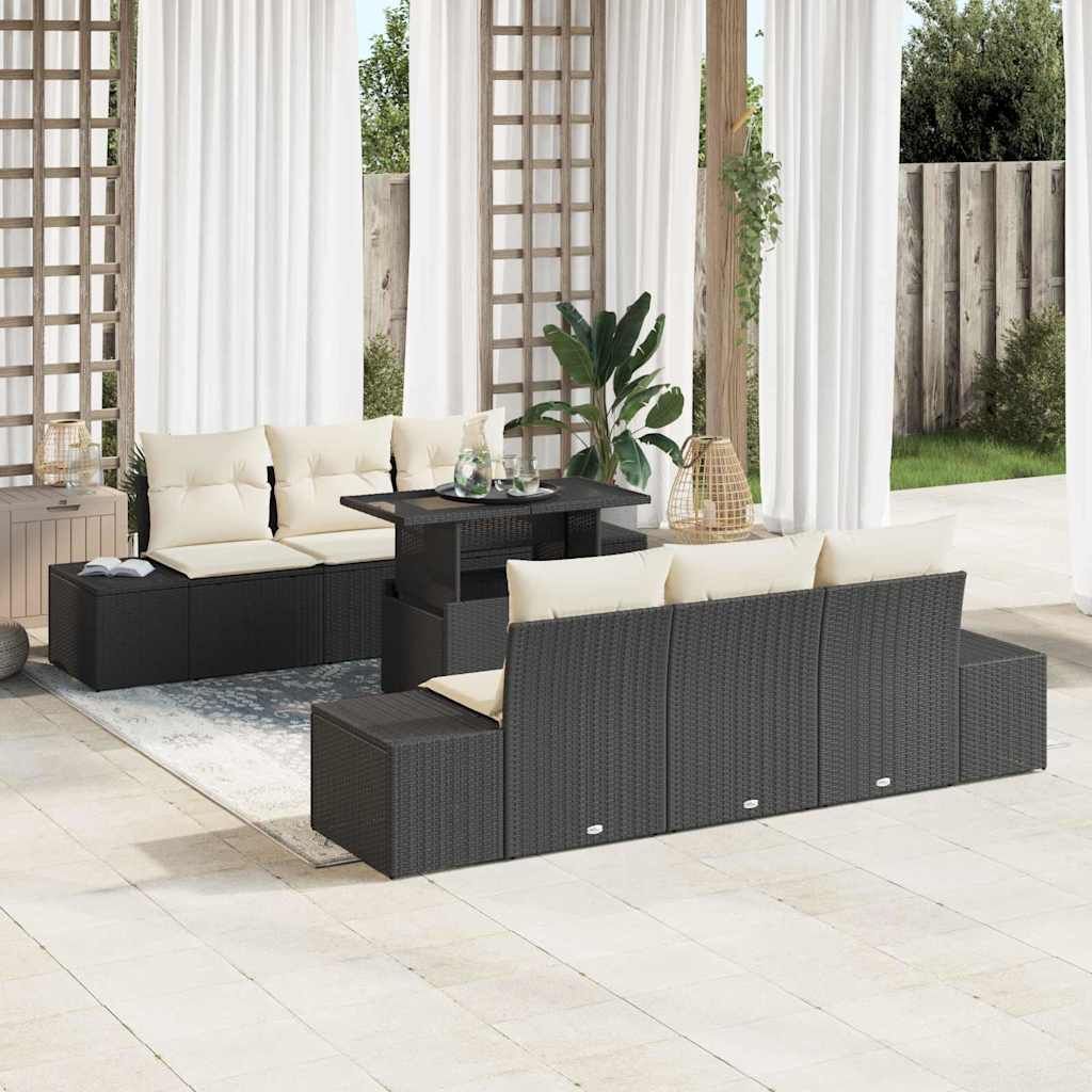 Set Divano da Giardino con cuscino 7 pcs Nero e Crema vidaXL