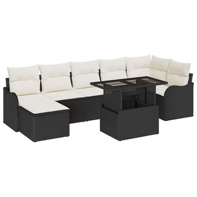 Set Divano da Giardino con cuscino 8 pcs Nero Poly Rattan vidaXL