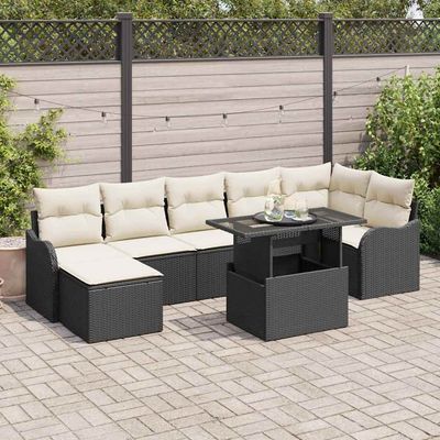 Set Divano da Giardino con cuscino 8 pcs Nero Poly Rattan vidaXL