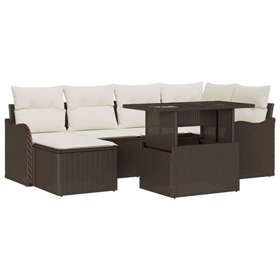 Set Divano da Giardino con cuscino 7 pcs Marrone Poly Rattan vidaXL