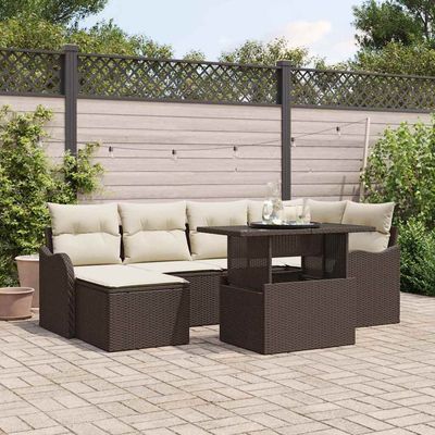 Set Divano da Giardino con cuscino 7 pcs Marrone Poly Rattan vidaXL