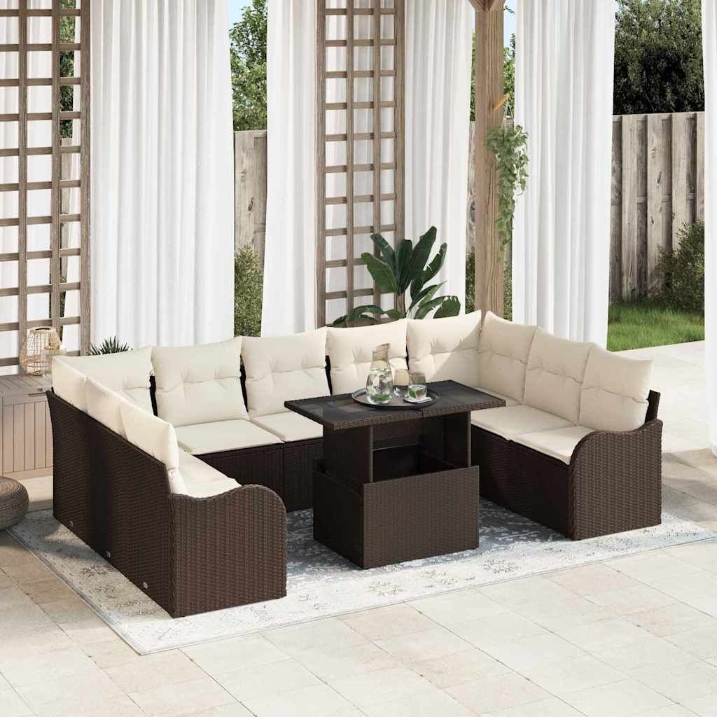 Set Divano da Giardino 10 pcs Marrone Rattan in Polipropilene vidaXL