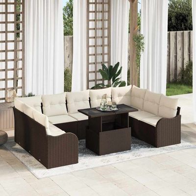 Set Divano da Giardino 10 pcs Marrone Rattan in Polipropilene vidaXL