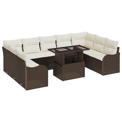 Set Divano da Giardino 10 pcs Marrone Rattan in Polipropilene vidaXL