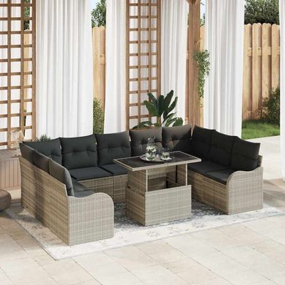 Set Divano da Giardino con cuscino 10 pcs Grigio chiaro vidaXL