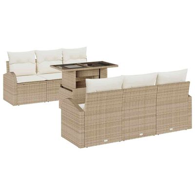 Set Divano da Giardino 7 pcs Beige Rattan in Polipropilene vidaXL