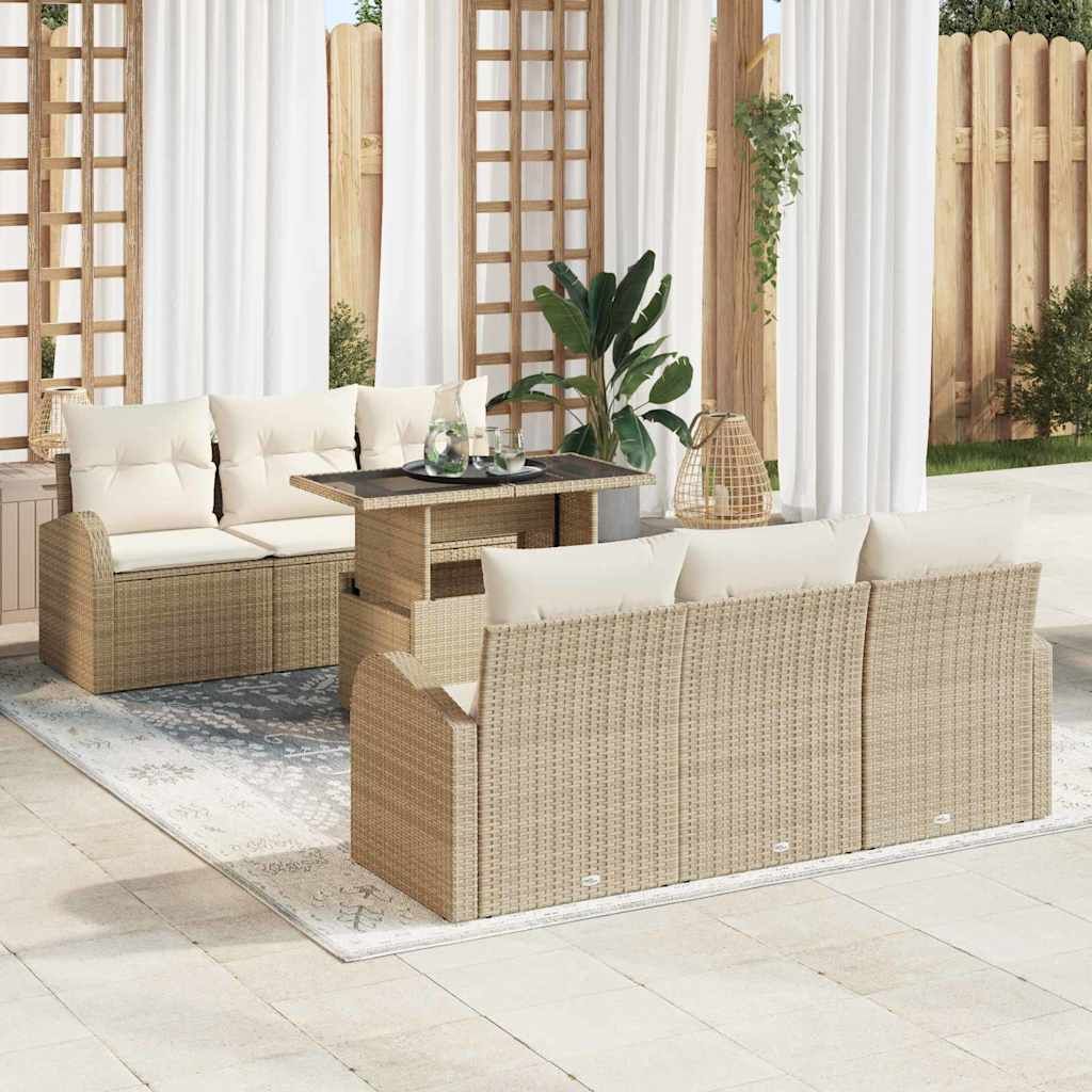 Set Divano da Giardino 7 pcs Beige Rattan in Polipropilene vidaXL