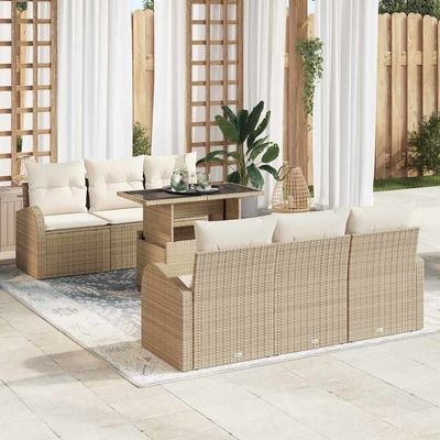Set Divano da Giardino 7 pcs Beige Rattan in Polipropilene vidaXL