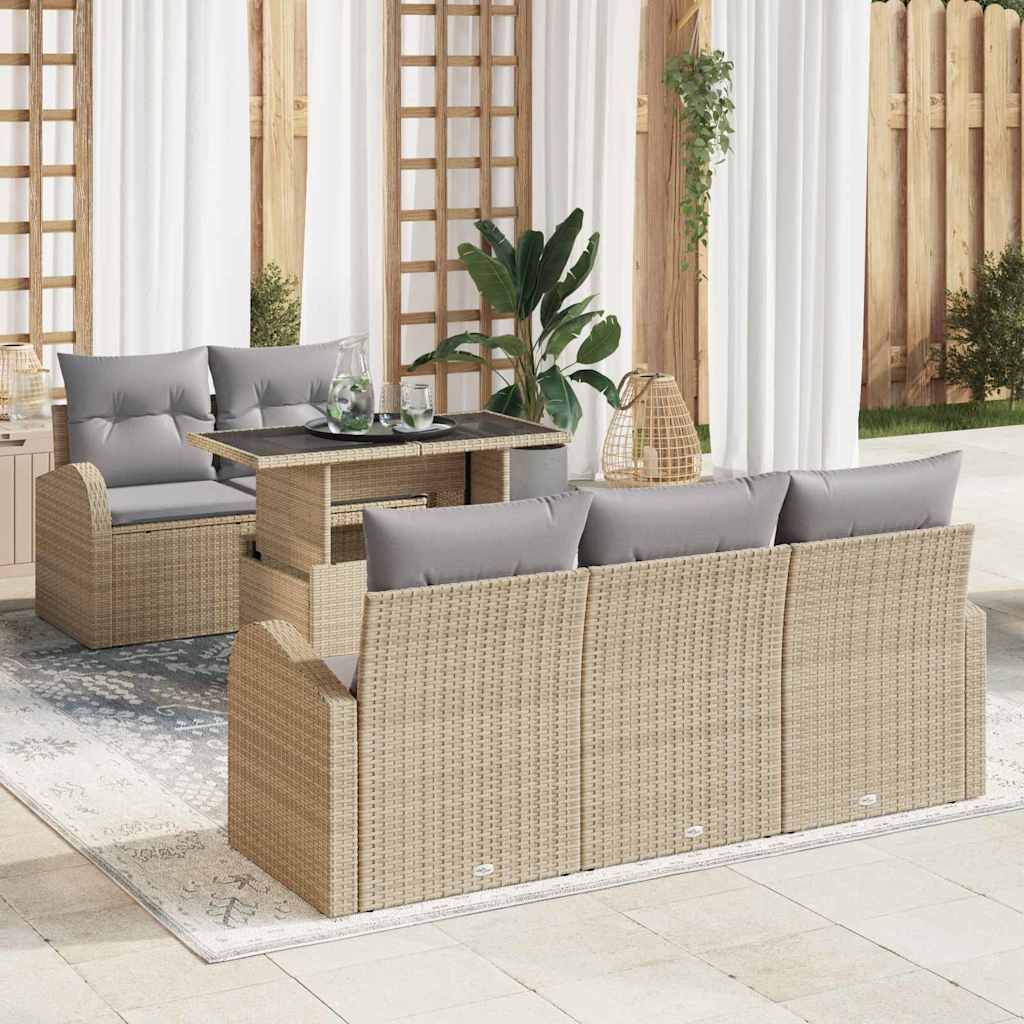 Set Divano da Giardino 6 pcs Beige Rattan in Polipropilene vidaXL