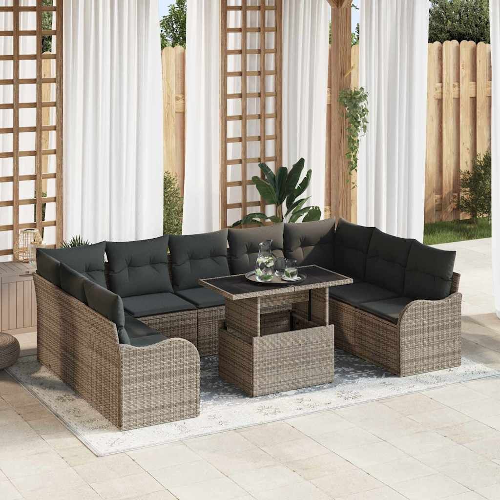 Set Divano da Giardino 10 pcs Grigio Rattan in Polipropilene vidaXL