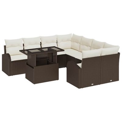 Set Divano da Giardino 9 pcs Marrone Rattan in Polipropilene vidaXL