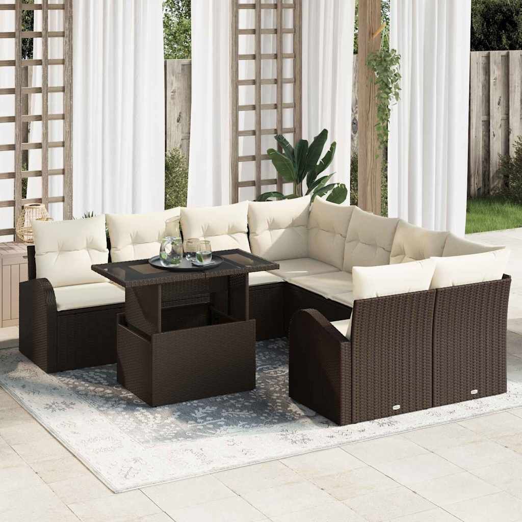 Set Divano da Giardino 9 pcs Marrone Rattan in Polipropilene vidaXL