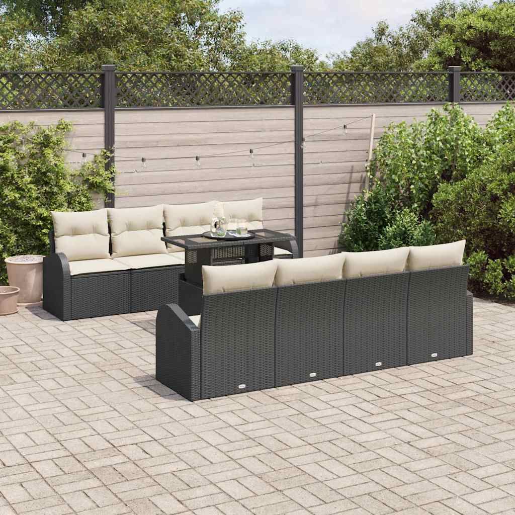 Set Divano da Giardino 9 pcs Nero Rattan in Polipropilene vidaXL