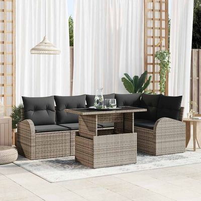 Set Divano da Giardino con cuscino 6 pcs Grigio Poly Rattan vidaXL