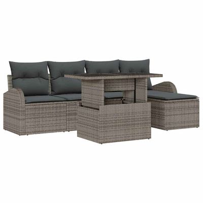 Set Divano da Giardino con cuscino 6 pcs Grigio Poly Rattan vidaXL