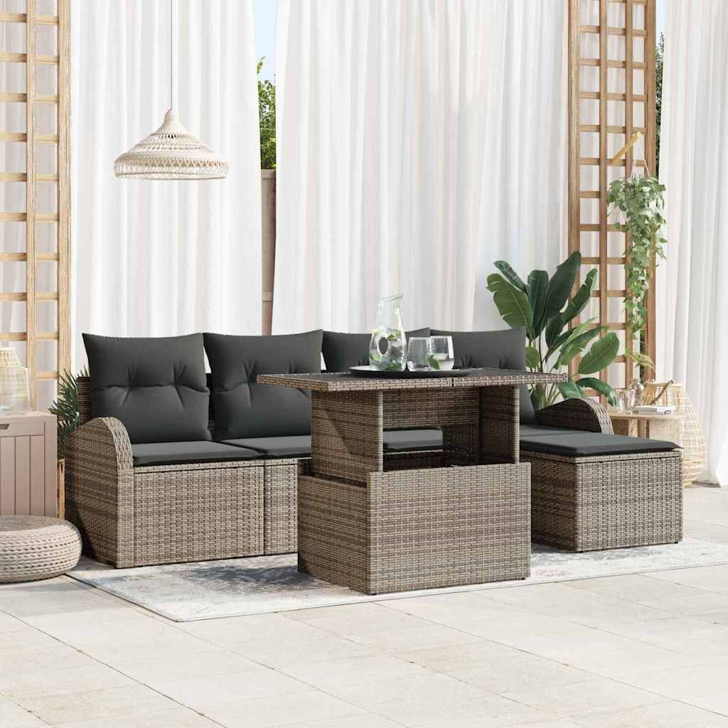 Set Divano da Giardino con cuscino 6 pcs Grigio Poly Rattan vidaXL