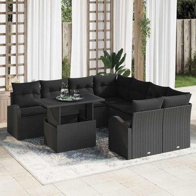 Set Divano da Giardino 9 pcs Nero Rattan in Polipropilene vidaXL