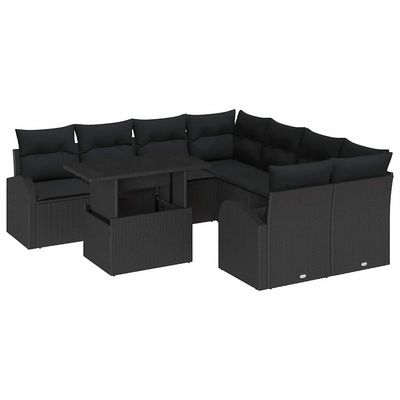 Set Divano da Giardino 9 pcs Nero Rattan in Polipropilene vidaXL