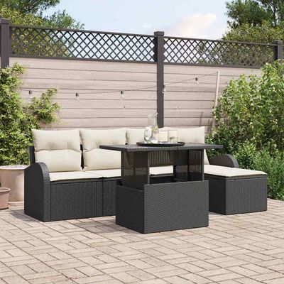 Set Divano da Giardino con cuscino 6 pcs Nero Poly Rattan vidaXL
