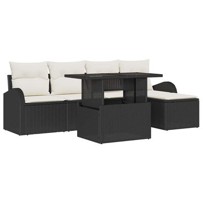 Set Divano da Giardino con cuscino 6 pcs Nero Poly Rattan vidaXL