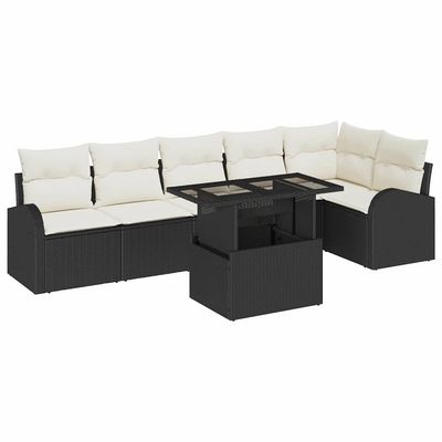 Set Divano da Giardino con cuscino 7 pcs Nero Poly Rattan vidaXL