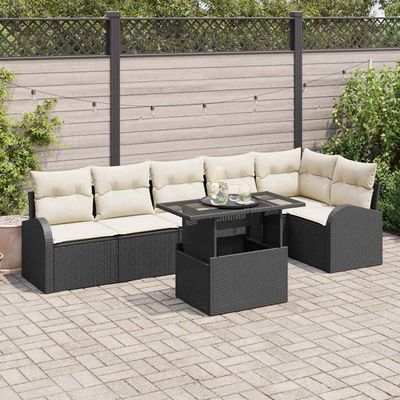 Set Divano da Giardino con cuscino 7 pcs Nero Poly Rattan vidaXL
