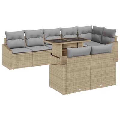 Set Divano da Giardino con cuscino 9 pcs Beige e Grigio Chiaro vidaXL