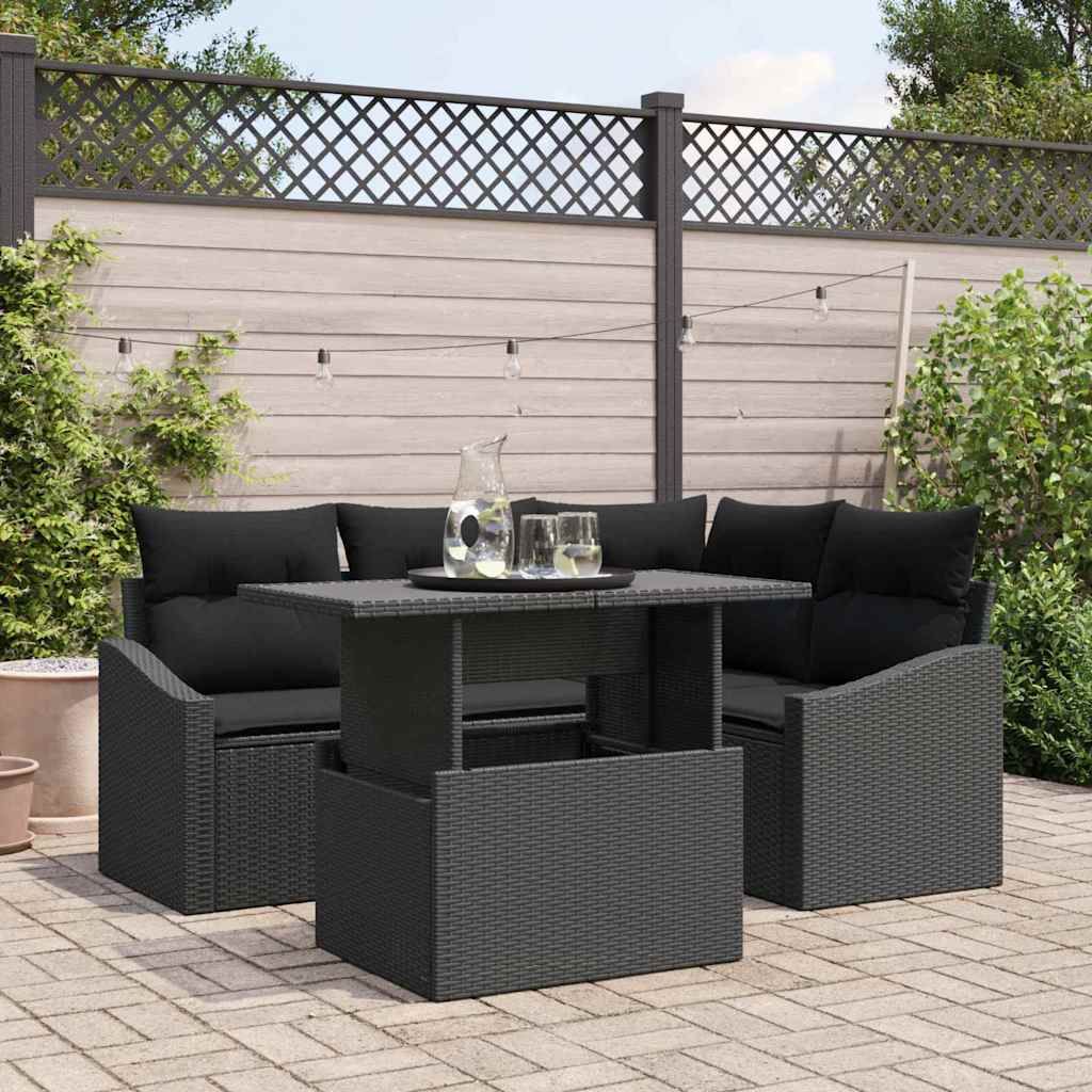 Set Divano da Giardino con cuscino con archiviazione 5 pcs Nero vidaXL