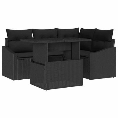 Set Divano da Giardino con cuscino con archiviazione 5 pcs Nero vidaXL