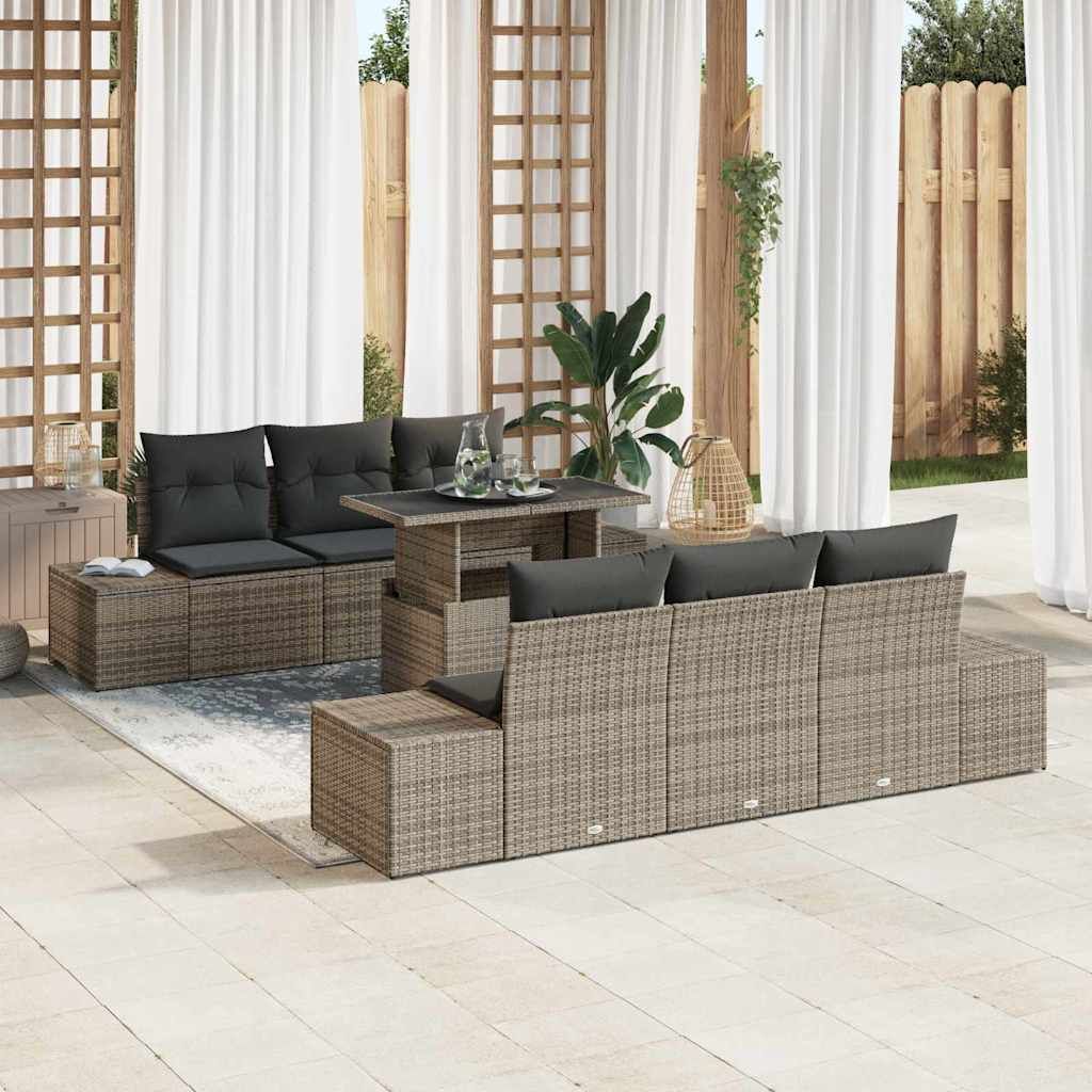 Set Divano da Giardino con cuscino 7 pcs Grigio vidaXL