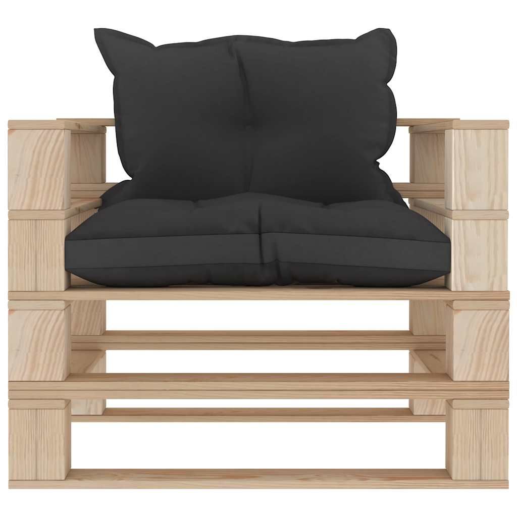 Divano da Giardino in Pallet con Cuscini Nero in Legno vidaXL