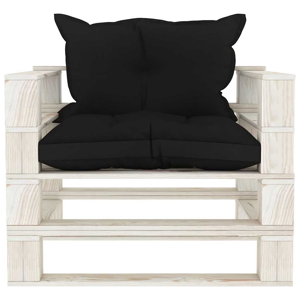 Poltrona da Giardino Pallet con Cuscini Neri in Legno vidaXL