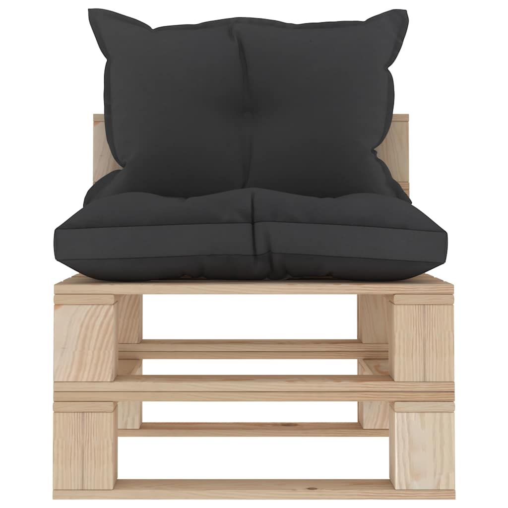 Divano Centrale da Giardino in Pallet con Cuscini Nero in Legno vidaXL