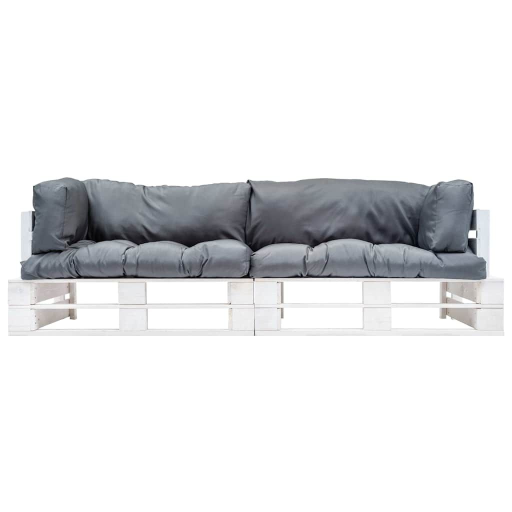 Set Divani da Giardino Pallet 2pz con Cuscini Grigi Legno Pino vidaXL