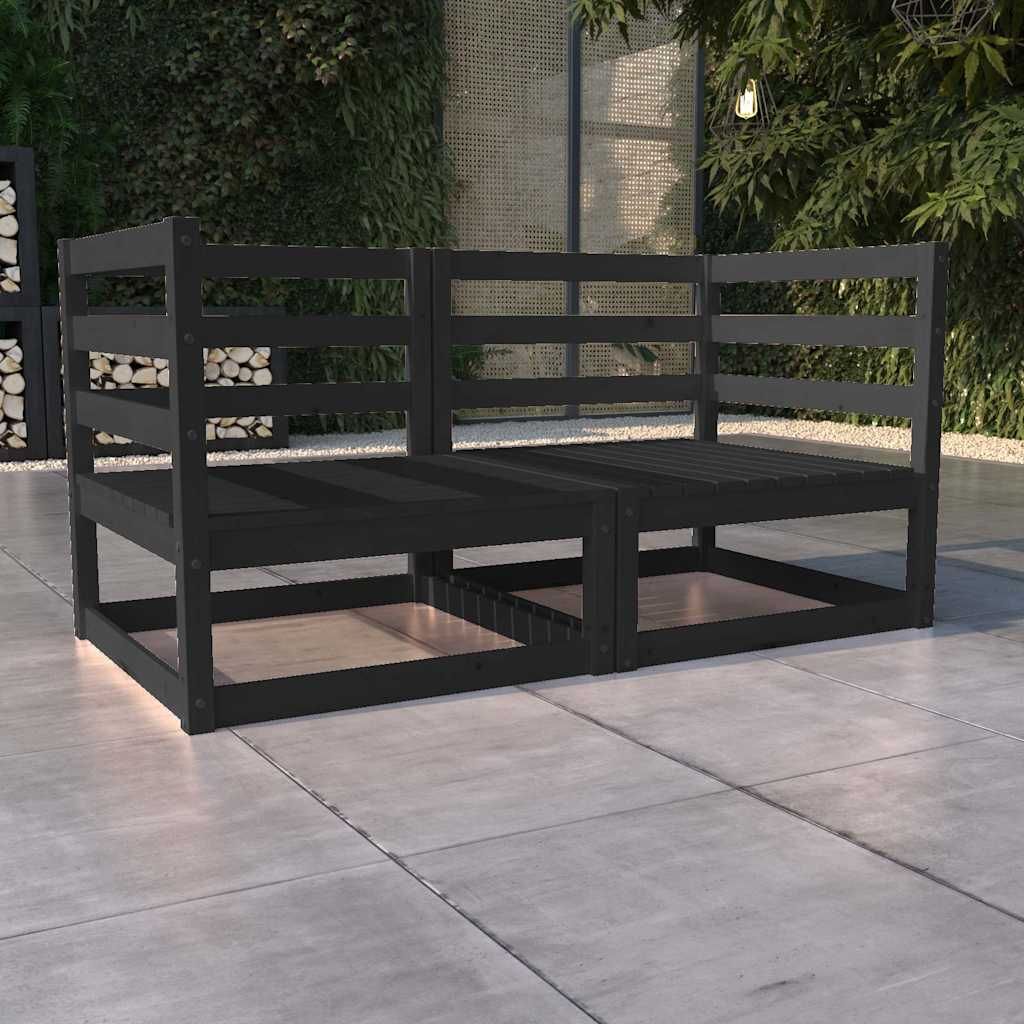 Divano da Giardino a 2 Posti Nero in Legno Massello di Pino vidaXL