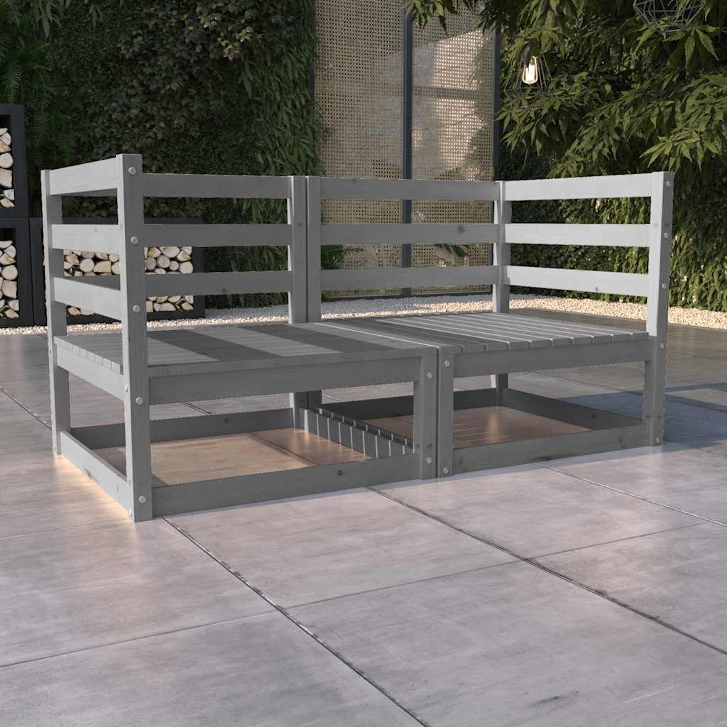 Divano da Giardino a 2 Posti Grigio in Legno Massello di Pino vidaXL