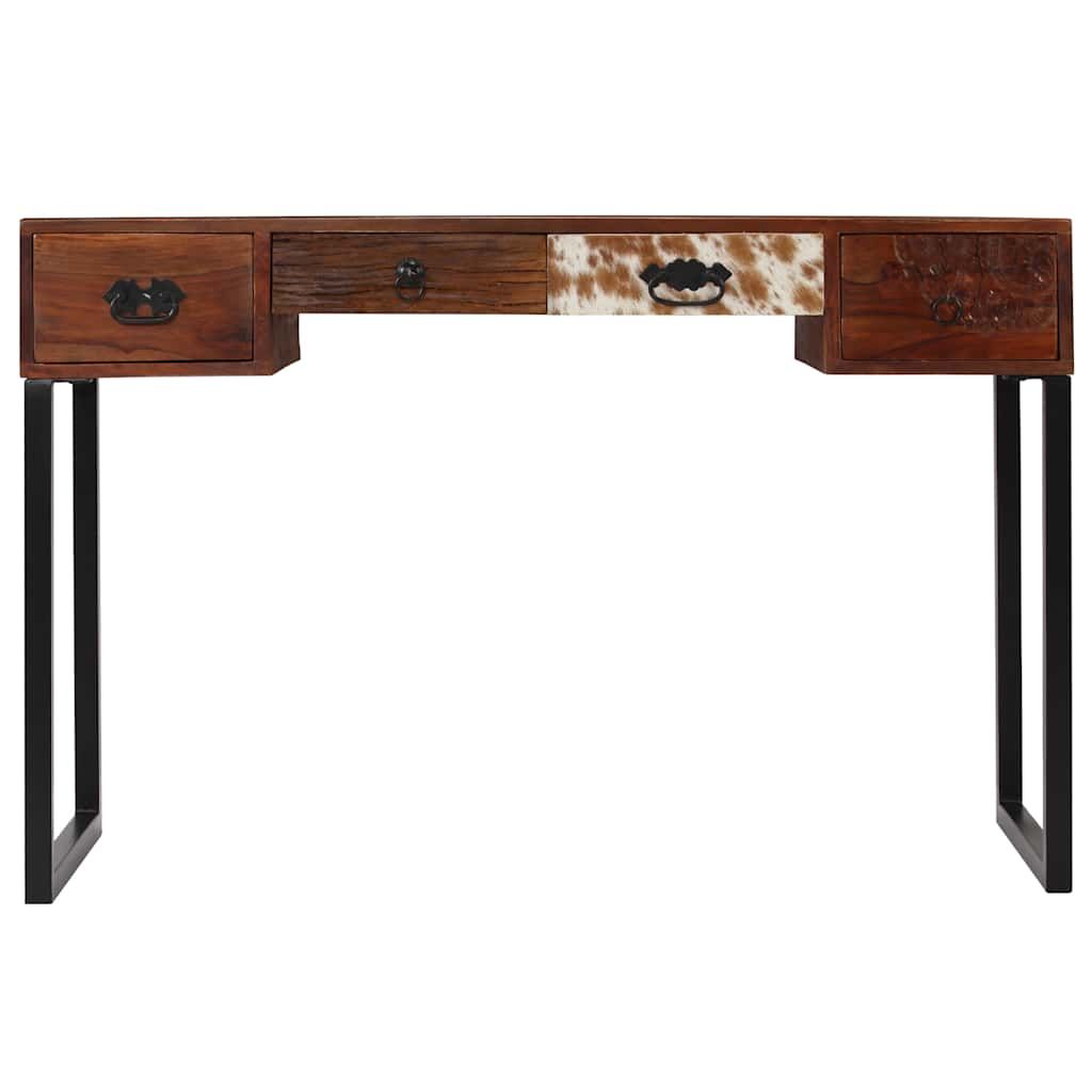Scrivania Legno Massello di Acacia e Vera Pelle 117x50x76 cm vidaXL