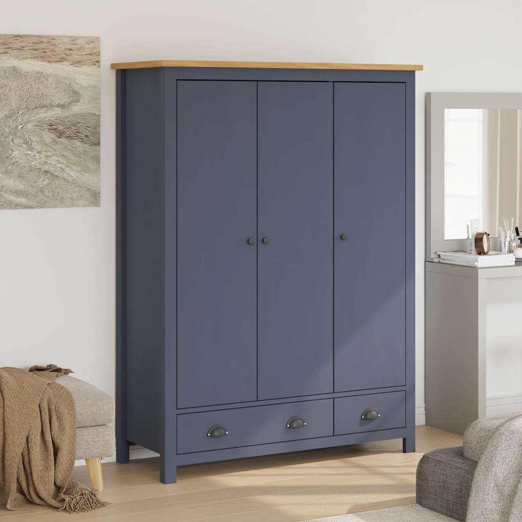 Armadio a 3 Ante Hill Grigio 127x50x170 cm in Legno di Pino vidaXL