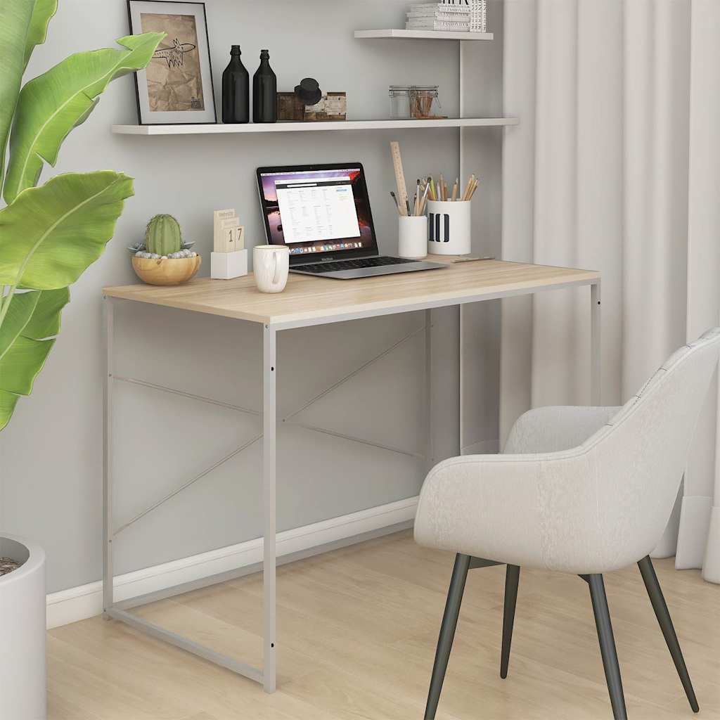Scrivania Computer Bianca e Rovere 110x60x70 Legno Multistrato vidaXL