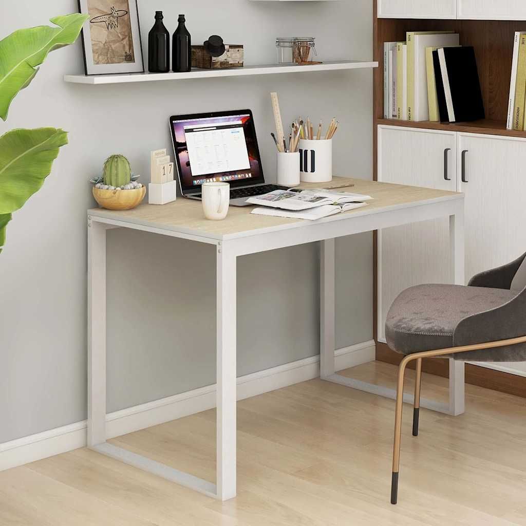 Scrivania Computer Bianca e Rovere 110x60x73 Legno Multistrato vidaXL