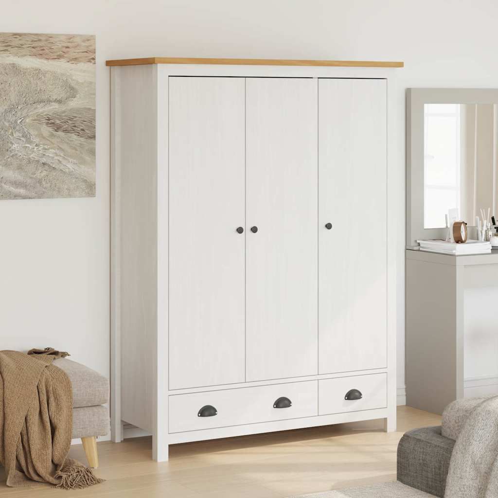 Armadio a 3 Ante Hill Bianco 127x50x170 cm in Legno di Pino vidaXL
